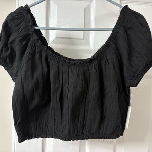 *NORDSTROM Abound Short Sleeve Women's Black Crop Top Puff Sleeves Medium NWT